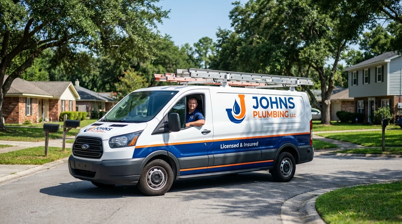 Johns Plumbing LLC service van in Waterloo, IN
