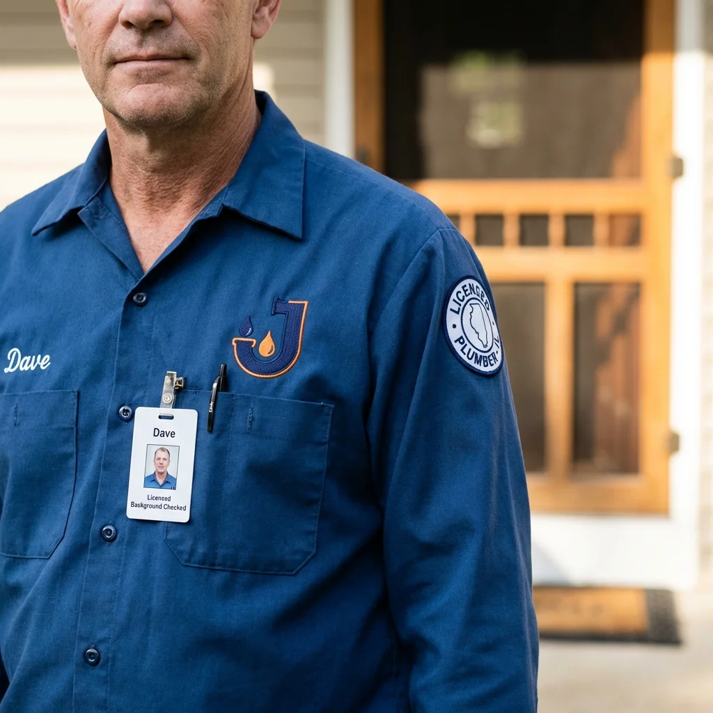 Licensed plumber showing ID badge in Waterloo, IN