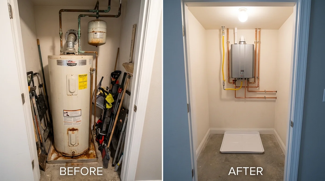 Tank water heater versus wall-mounted tankless unit comparison for Waterloo, IN homeowners
