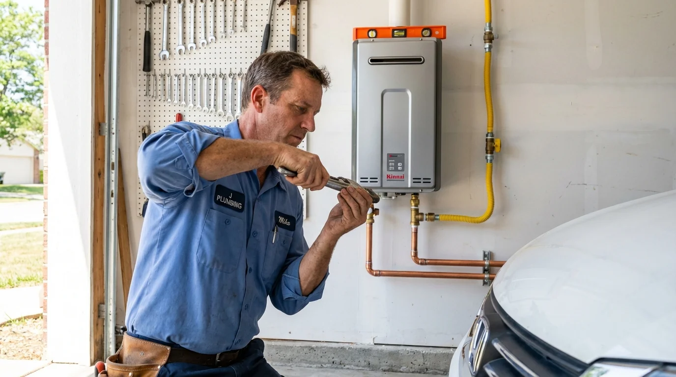 Tankless water heater installation by a Johns Plumbing LLC plumber in Waterloo